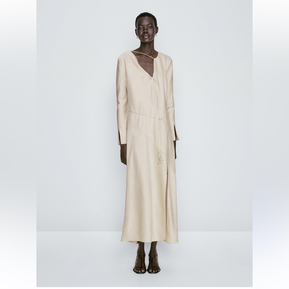 Massimo Dutti dress in beige gold